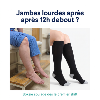 Jambes lourdes après 12h debout : avant et après Soksie