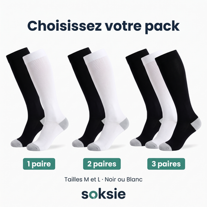 Packs Soksie : 1, 2 ou 3 paires, tailles M et L, noir ou blanc